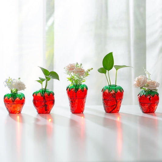 Glass Strawberry Propagation Vase Decor: Glasseam Cute mini vases Propagation Stations for Home - Unique 5Pcs Flower vase Set Terrarium Jar Gifts for Women Friends Mom Birthday Housewarming Holidays