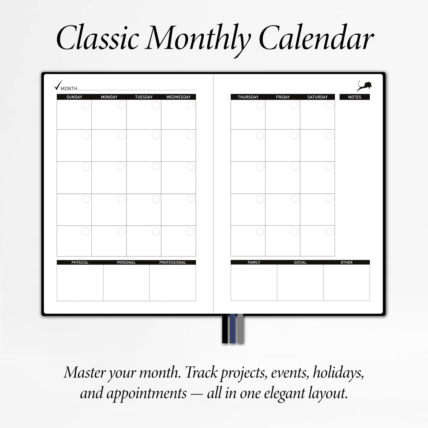 Daily Planner, Calendar & Life Organizer to Improve Time-Management, Productivity & Happiness | Vegan Leather Hardcover Notebook with Blank Dates, Undated 6 Months Hourly Planner for Men & Women, 24 Hour Agenda (Black)