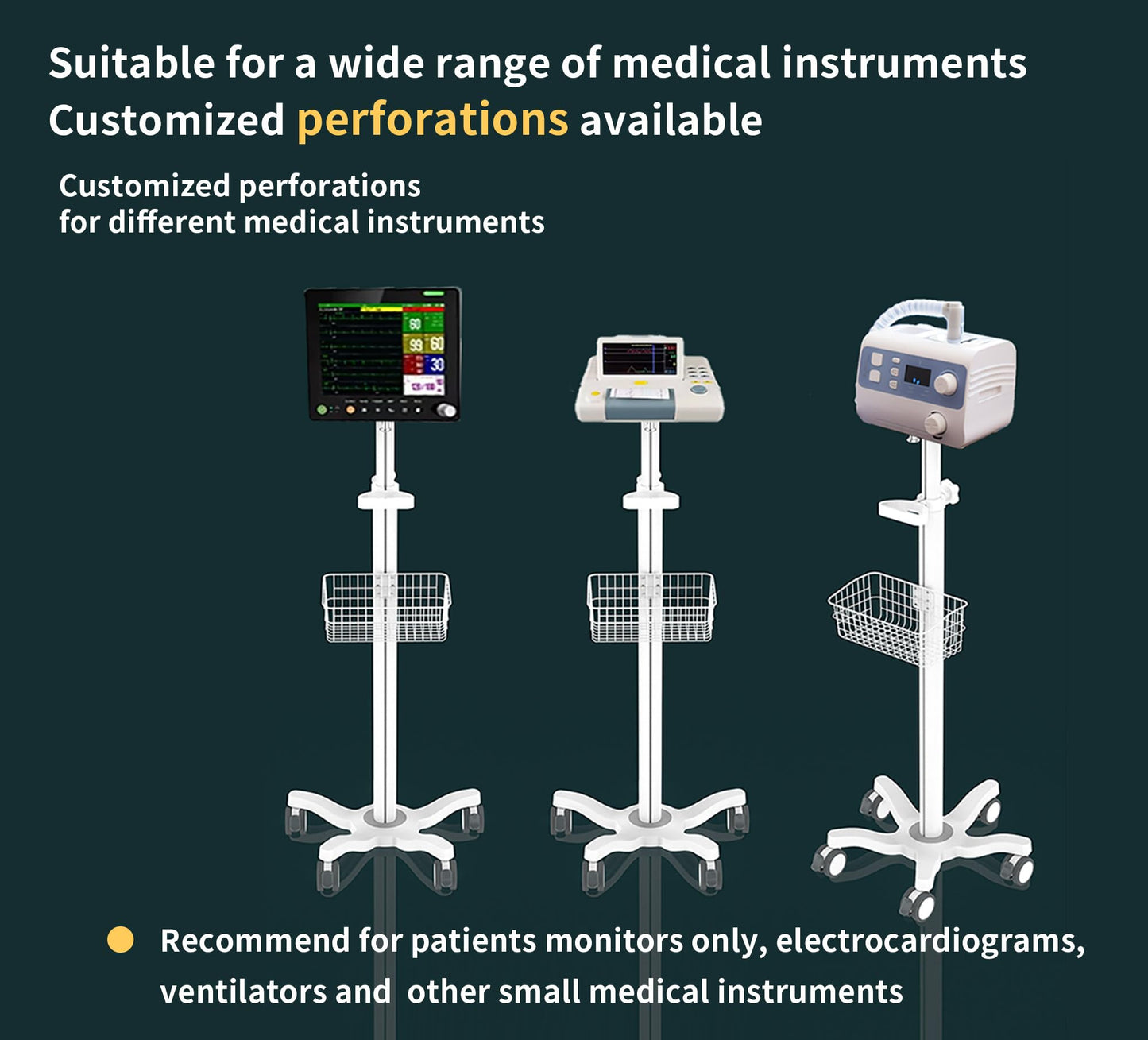 Mount Plus X3 Height Adjustable Aluminium Rolling Stand for Patient Monitor Medical Trolley Cart with Basket and and Locking Casters for Dental Office, Hospital, Clinic