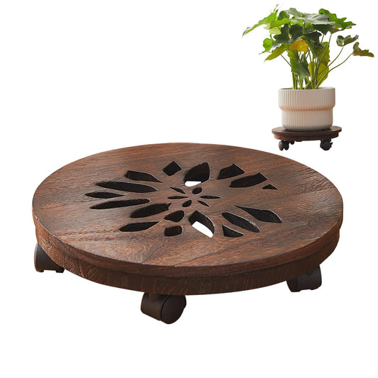 GZQWDC Wood Plant Stand Indoor,Plant Caddy with Lockable Wheels,Pot Stand,Rolling Plant Stand with Casters，Plant Dolly with Wheels ,Low Heavy Duty Plant Base with Wheels