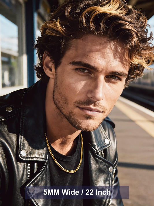 Bandmax 5MM Miami Chain Necklaces for Men 26 Inch Gold Hip Hop Cuban Link Chains Cadena De Hombre Bikers Chunky Curb Necklace Gift for Men Husband Son
