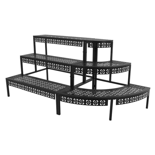 ARPITUYN 3 Tier Metal Plant Stand, Ladder Flower Pot Holder Plant Stands, Stair Style Large Flower Pot Display Rack, Garden Flower Pot Display Shelf for Indoor Outdoor, Black