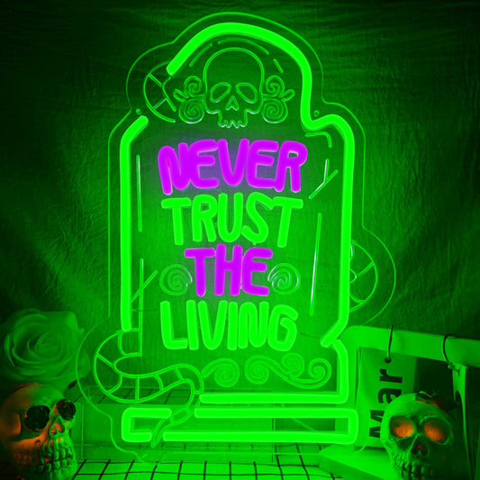 Never Trust The Living Neon Sign Led Sign for Wall Decor Dimmable USB Powered Letters Light Up Sign For Party Chamber of Secrets Script killing Terror House Man Cave Decor
