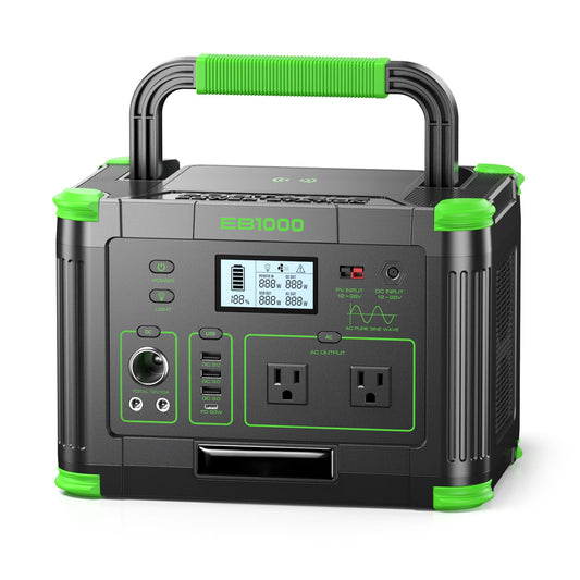1000W Portable Power Station 999Wh, 110V Pure Sine Wave AC Outlet (2000W Peak), 60W PD USB-C & 10 Ports, Solar Generator for Home Backup, Outdoor Camping, RV, Emergency, Off-Grid Living