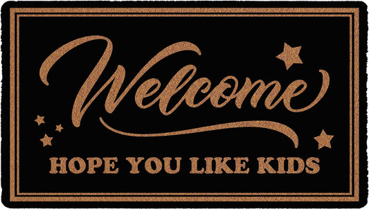 HEYAOBAIHUO Hope You Like Kids Doormat 30x17 Inch Cute Welcome Mat Outdoor Funny Front Door Mat Indoor Entrance with Non-Slip PVC Backing Waterproof Black Halloween Home Decor
