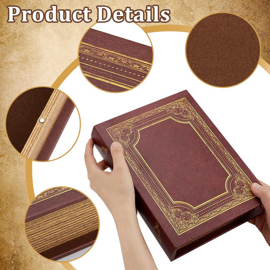 GLASSWINDS Decorative Book Box, Vintage Storage Book Box Fake Books Boxes, Books Shaped Trinket Storage Boxes Leather Embossed Faux Letter for Hidden Jewelry, Photos, Greeting Cards, Remotes