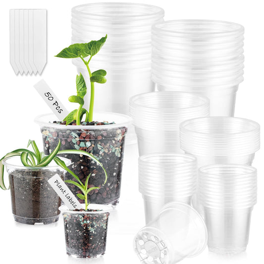 60 Pcs Clear Nursery Pots with Drainage Indoor 4 5 6 Inch Nursery Pot with Drainage Holes Plastic Seedling Pots for Plants, Plant Starter Pot with Holes Clear Plastic Planter for Indoor Plants