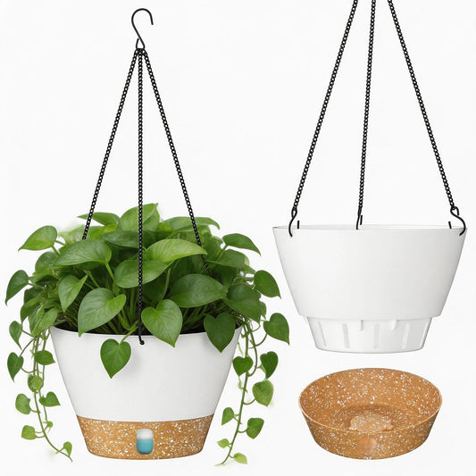 ZMTECH 2 Pack 10 Inch Hanging Planters for Indoor Plants, Modern White Hanging Planter with Visible Water Level Window & Metal Chain, Decorative Plant Hanger Indoor for Spring Balcony Decor