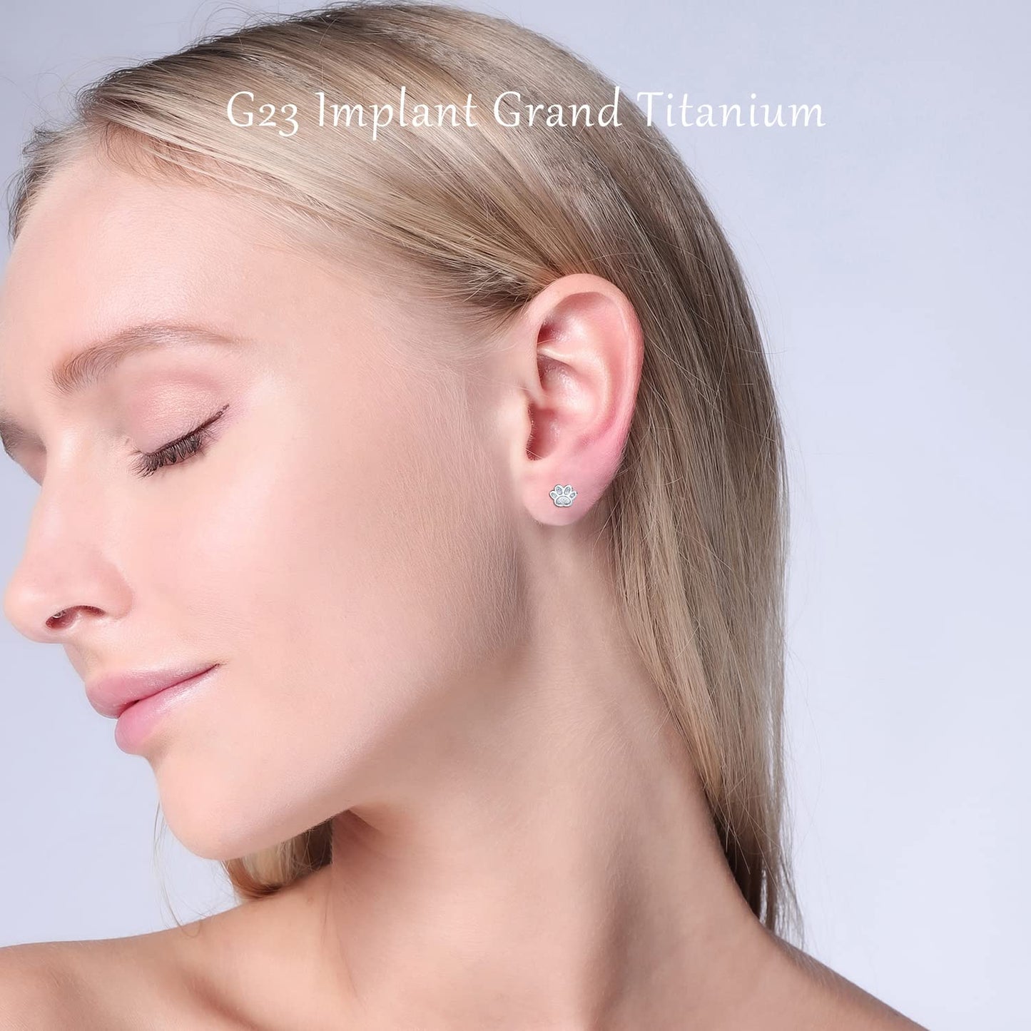 VOJO Implant Grade G23 Titanium Stud Earrings for Sensitive Ears Post Pierced Cartilage Lobe Earring Stud for Women (Silver Dog Paw)