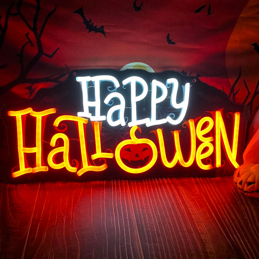 Happy Halloween Neon Sign Halloween Neon Lights for Wall Decor Dimmable Pumpkin Acrylic Led Light Up Sign for Party Home Window Bar Horror Room