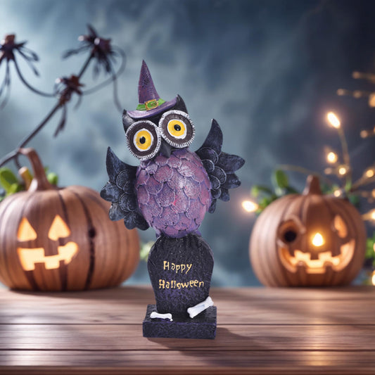 voiyio Resin Owl Statue Decor Home Indoor Halloween Party Decoration Figurine with Witch Hat Room Table Decoration Aesthetic Works of Art of Plastic (Purple)
