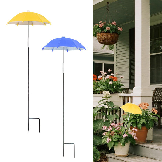 2 PCS Mini Plant Umbrellas, 10.6 Inch Diameter Small Mini Adjustable Height (23.2-31.1 Inch) Shade Umbrella for Outdoor Potted Plants Garden Bed Flower Pot Decor, Blue and Yellow