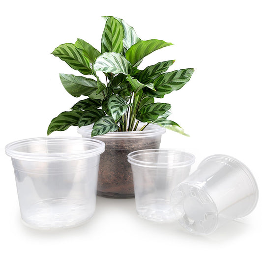 FUOAUYK 7/8/10 Inch Large Clear Nursery Pots with Drainage, 9 Pack Plastic Pots for Plants, Clear Plant Seedling Pots for Indoor & Outdoor Gardening (7 8 10 inch)