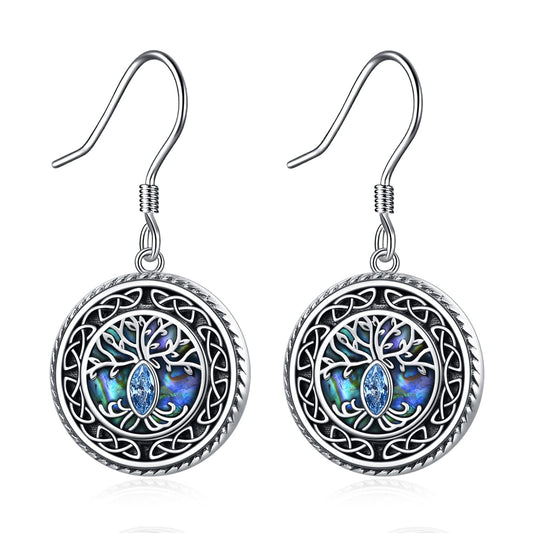 POPLYKE Tree of Life Earrings 925 Sterling Silver Leverback Earrings for Women Celtic Jewelry Abalone Earrings Dangle Tree of Life Jewelry