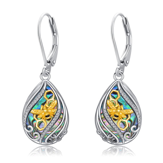 YYmqmq Gold Bee Earrings for Women Sterling Silver Abalone Filigree Dangle Drop Earrings Bee Jewelry Gifts for Girlfriend Mom Mothers Day Gifts