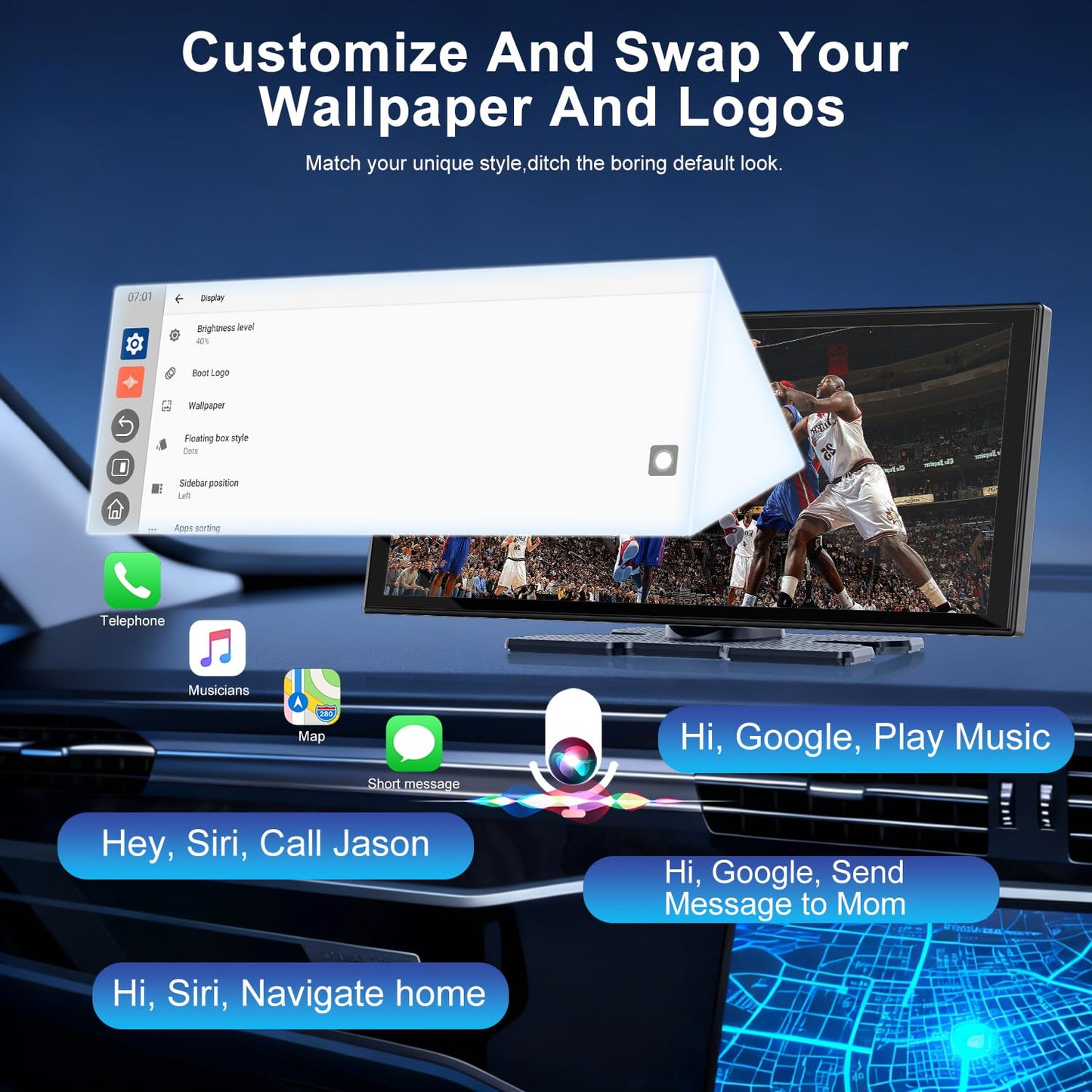 Upgraded 11" CarPlay Screen for Car, Built-in Net-Flix/YouTube/TikTok and Other Apps (No Mirroring Needed), Wireless Car Stereo for Apple Carplay & Android Auto with HD Backup Camera,OTA Updates