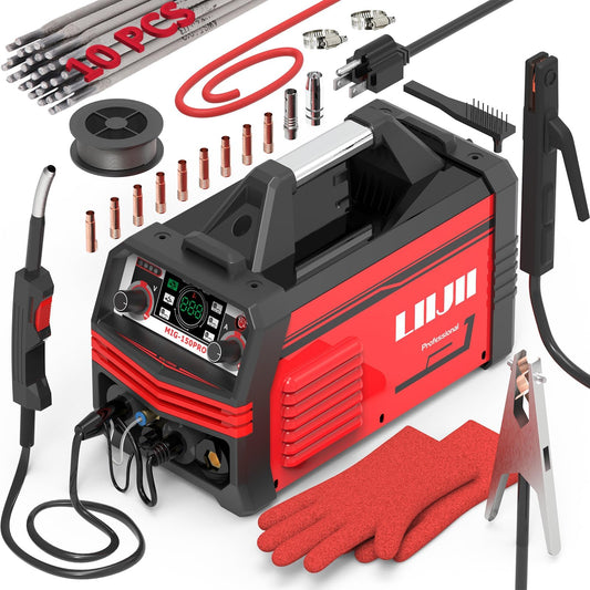 LIIJII Aluminum MIG Welder with Pulse, 150A 110/220V Dual Voltage Welding Machine, 5 in 1 Aluminum MIG/Gas MIG/Gasless Flux Core MIG/Lift TIG/Stick Multiprocess Welder Machine, IGBT Inverter Welder