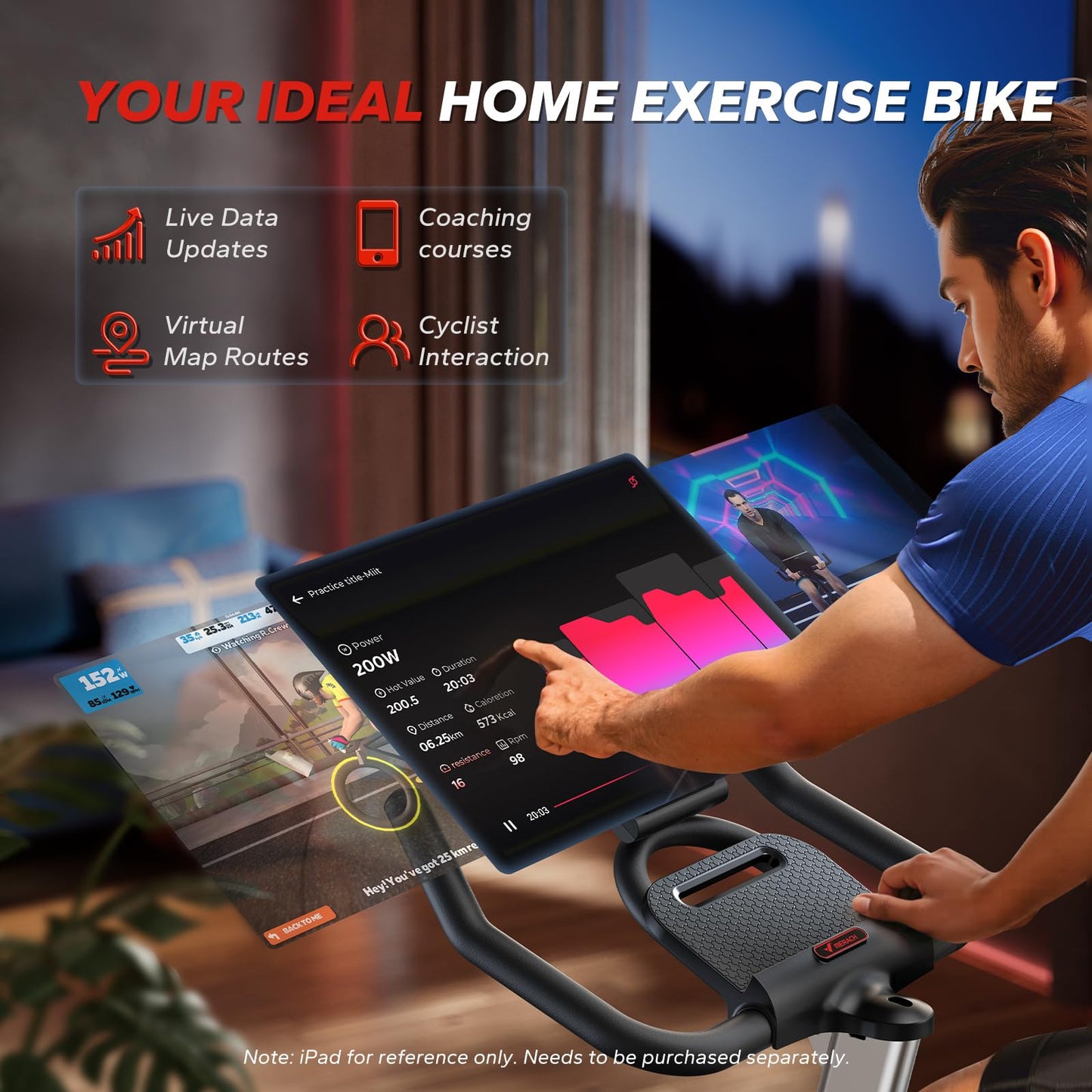 Merach Exercise Bike, Magnetic Stationary Bike with Exclusive App, 300lbs Indoor Workout Bike with Comfortable Bike Seat Cushion and Tablet Mount for Home Weight Loss