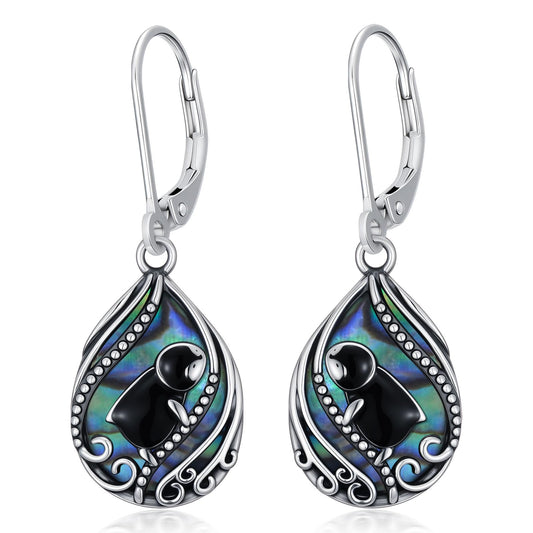 YYmqmq Penguin Earrings for Women 925 Sterling Sliver Abalone Dangle Earrings Leverback Penguin Jewelry Gifts for Women Girlfriend Mom Birthday Gifts
