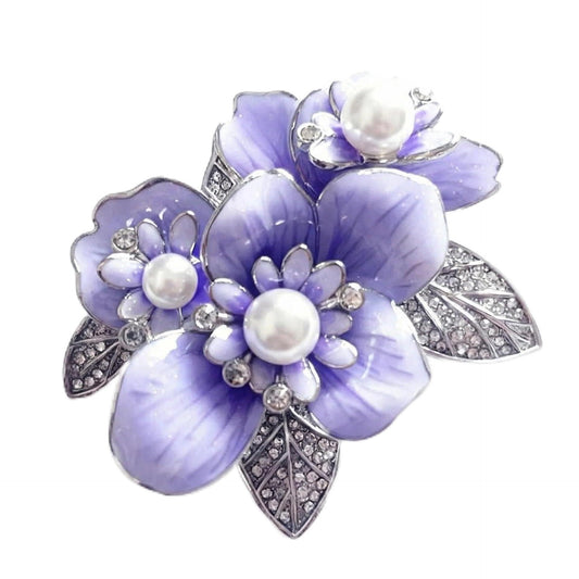 Brooch Pin - Gold Plated | Ideal Gift for Mom & Wife on Thanksgiving Day, Birthdays & Weddings (Purple Floral)