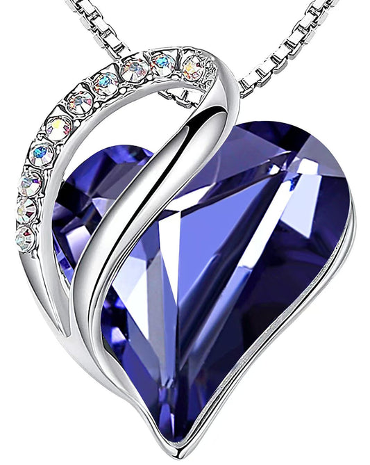 Leafael Gift Necklaces for Women, Infinity Love Birthstone Heart Pendant, Tanzanite Purple Crystal for February, Birthday Jewelry for Her, Mom, and Wife, Silver Plated, 18" + 2" Chain