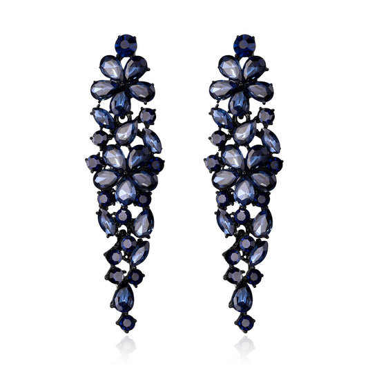 EleQueen Sparkle Marquise Rhinestone Crystal Statement Dangle Earrings for Women, Black-Tone Navy Blue Crystals Art Deco Prom Chandelier Jewelry for Wedding Bridal