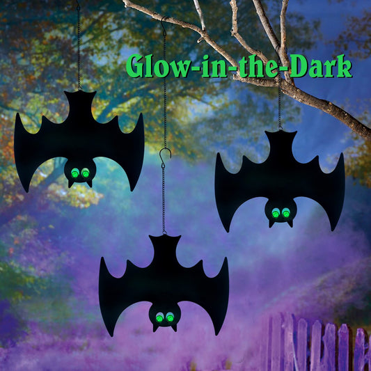Limygus Outdoor Metal Bats Adorn Halloween Decor Ghost Halloween Hanging Adorn Holiday Party Decor Glow in The Dark Adorn Hanging Bats for Bedroom Hallway Doors and Windows Courtyard, Set of 3