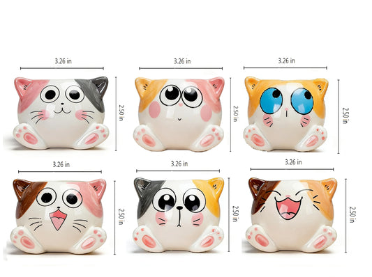 Ruoxian Cute Cartoon Succulent Pots with Drainage Hole Indoor Animal Shaped Ceramic Succulent Flower Plant Pots (cat 6 pcs)