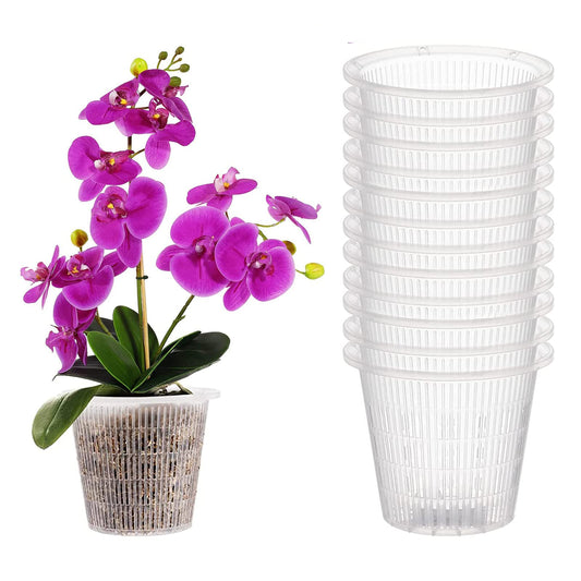 Ohiyoo Orchid Pot 5 inch Orchid Pots with Holes 12 Pcs Clear Plastic Orchid Pots Slotted for Repotting Clear Nursery Net Plastic Flower Plant Pot Indoor Outdoor (5.5inch, 12pcs)