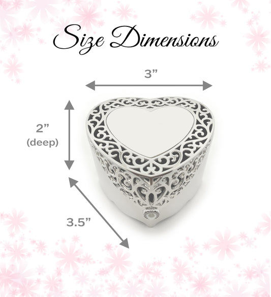 Cherished Moments Baptism Gift for Girls Jewelry Keepsake Box with Heart-Shaped Filigree Design and Engraved Cross, Silver Toned