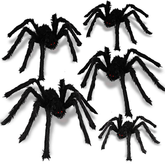 BILLMOSS Halloween Spider Decorations Outdoor - 5 PCS Giant Realistic Hairy Scary Spider Set, Creepy Indoor Yard Home Decor (5 Different Sizes)
