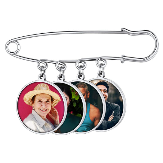 Custom4U Picture Lapel Pins Pack of 4 Memorial Wedding Round Funeral Boutonniere Pin Kit with Photo Groomsmen Gifts Groom