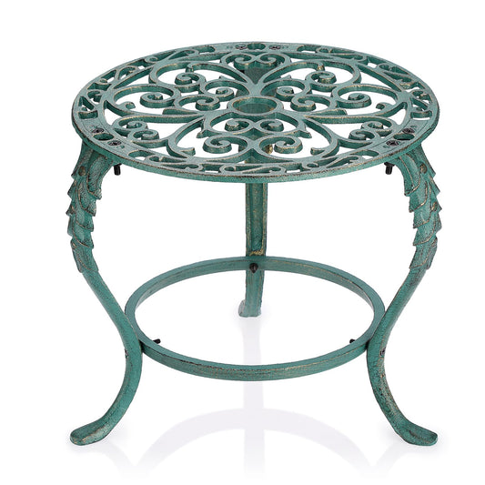 OwnMy Cast Iron Plant Stand Heavy Duty Vintage Wrought Iron Flower Pot Holder, Decorative Pedestal Potted Plant Rack, Indoor Metal Large Plant Stand for Outdoor Patio Garden Home, Antique Green