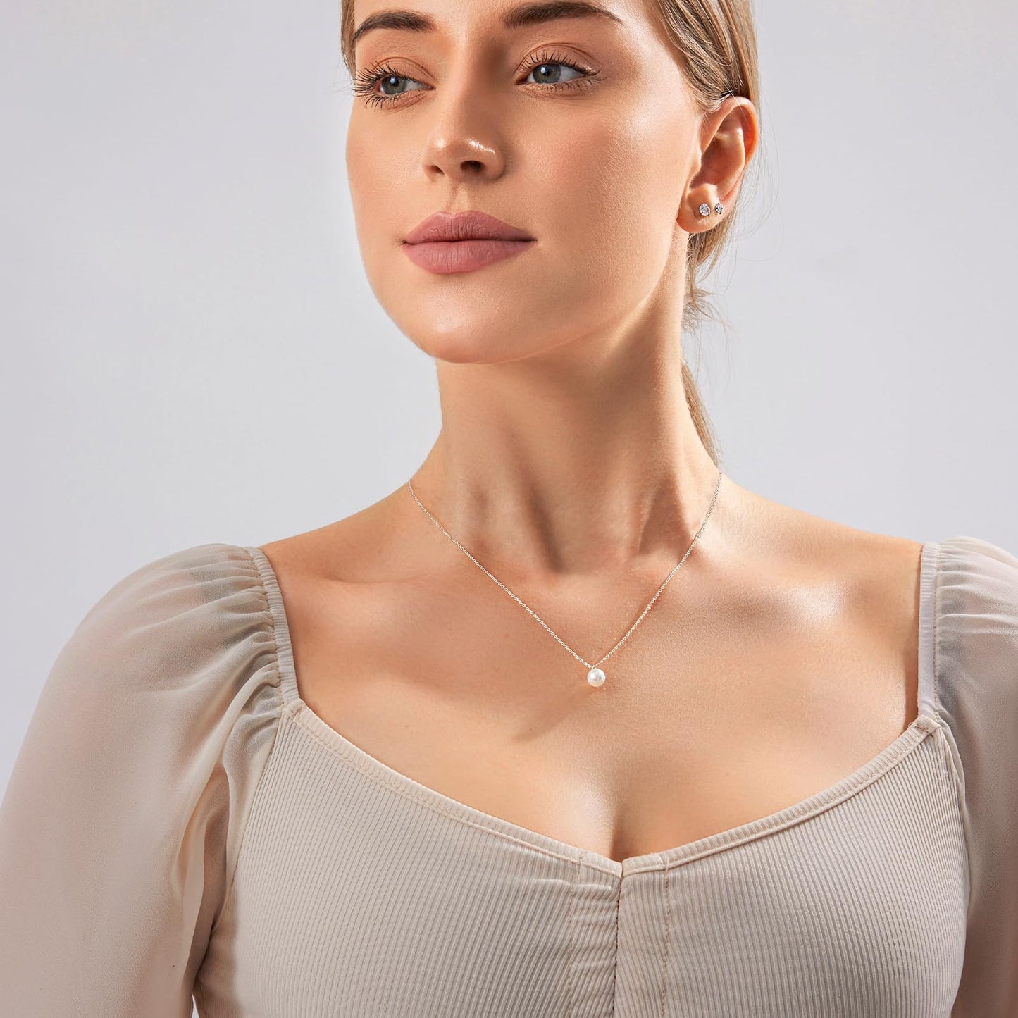 Zeffy Dainty Silver Single Pearl Necklace Simple Pearls Pendant Choker for Women Trendy Silver Necklace Jewelry Gifts
