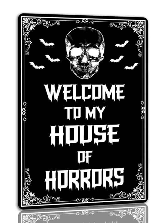Ewxibnc Welcome To My House Of Horrors Tin Sign Halloween Metal Sign Vintage Spooky Decor Halloween Witch Decor Signs Gothic Halloween Decorations For Cafe Bar Kitchen 8x12 Inch