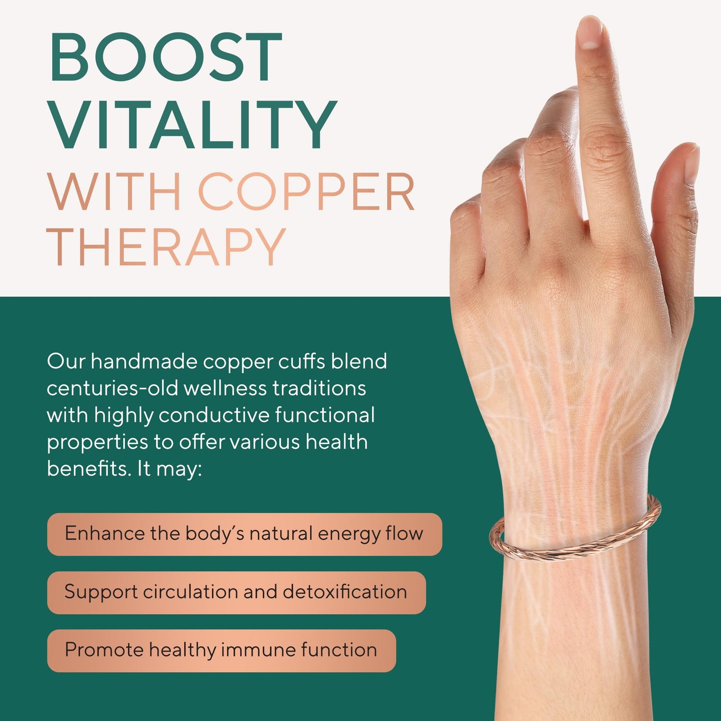 TheraCopper Copper Bracelet for Men & Women — 100% Pure Copper Bracelets — Raw, Solid & Uncoated Authentic Handmade Tibetan Bracelet Cuff Bangles (Distressed)