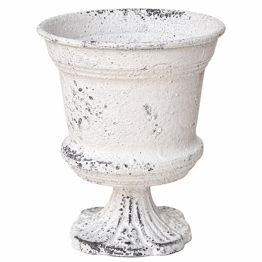 Vintage Shabby Chic Compote Urn, vase - Single - Distressed White Finish, Decorative Base, 6 Inches (1)
