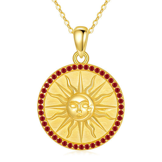 KQF Sun Coin Necklace for Women 925 Sterling Silver 18K Gold Plated Birthstone Sun Coin Pendant January Jewelry Gift for Women