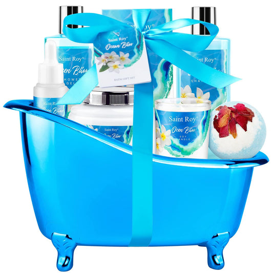 Mothers Day Gifts for Women Bath & Body Gift Set, Bath Basket Spa kit Gifts for Her Him Birthday Gift for Woman, Self-care Home Spa Kit, 8pcs Christmas Gift for Women Ocean Vanilla, Spa Gift Baskets