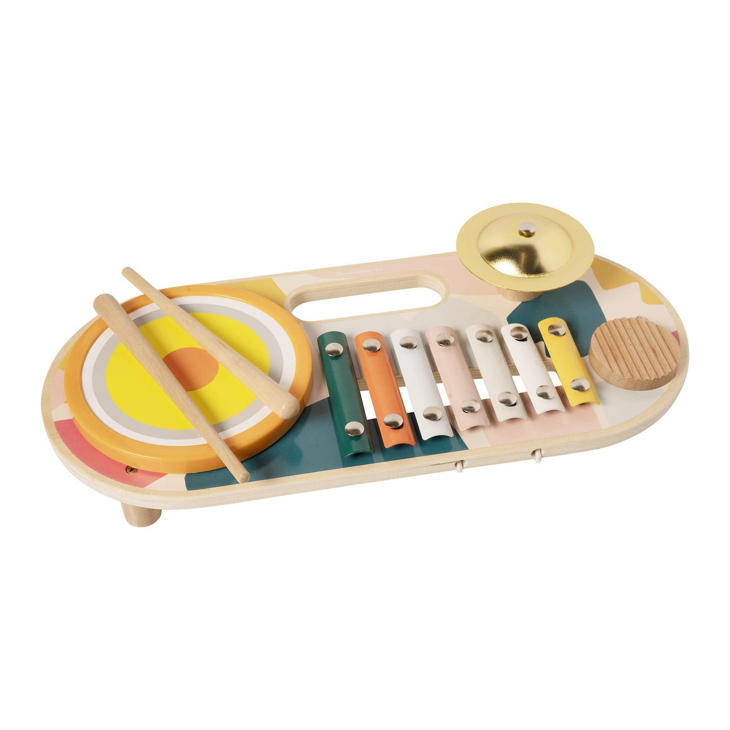 Manhattan Toy Beats to Go Wooden Toddler and Preschool Musical Learning Toy Xylophone, Drum, Cymbal and Washboard
