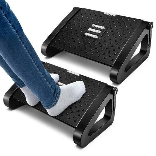 Beeveer 2 Pcs 6 Heights Adjustable Foot Rest for Under Desk at Work, Tilt Adjustable Footrest Ergonomic Foot Stool for Under Office Desks Chair Footrest for Leg Rests Home Pressure Relief(Black)