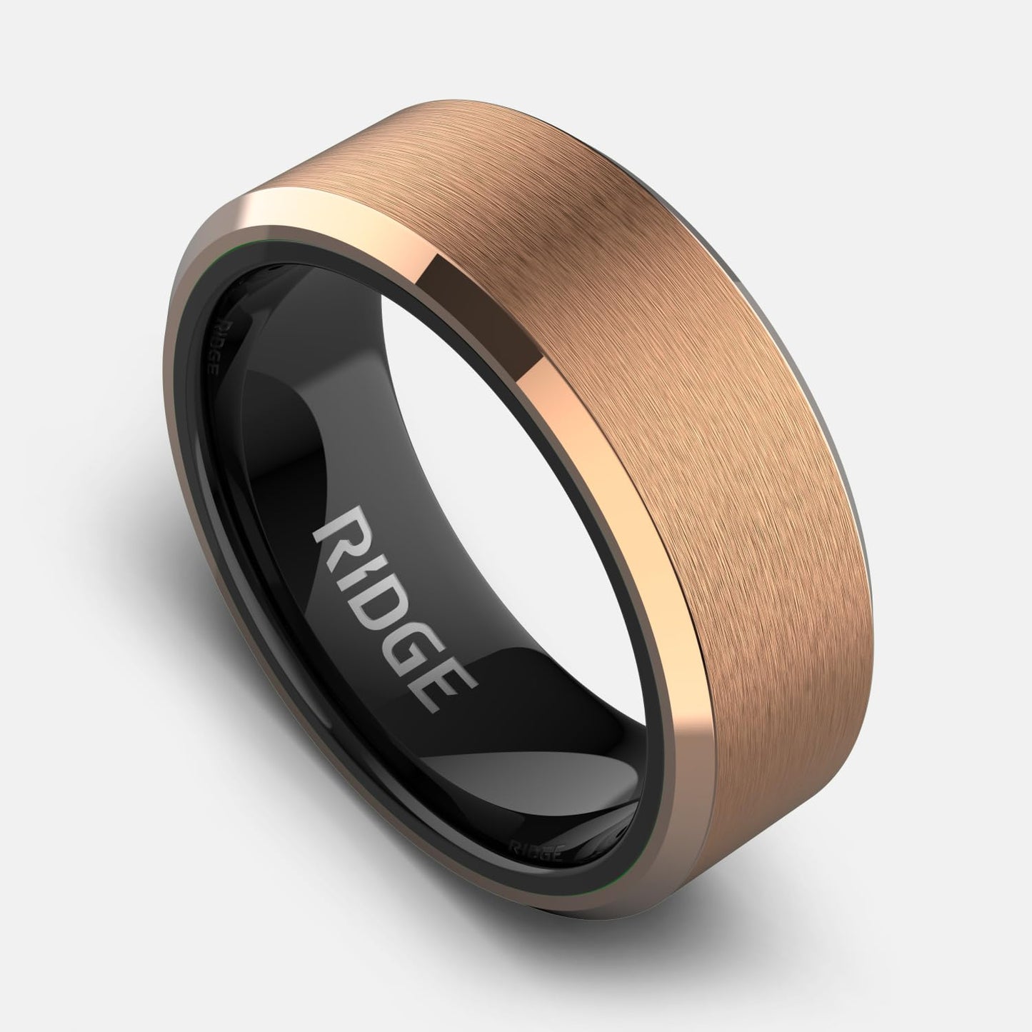 Ridge Beveled Ring Set 8mm - 18K Rose Gold - Tungsten - 14