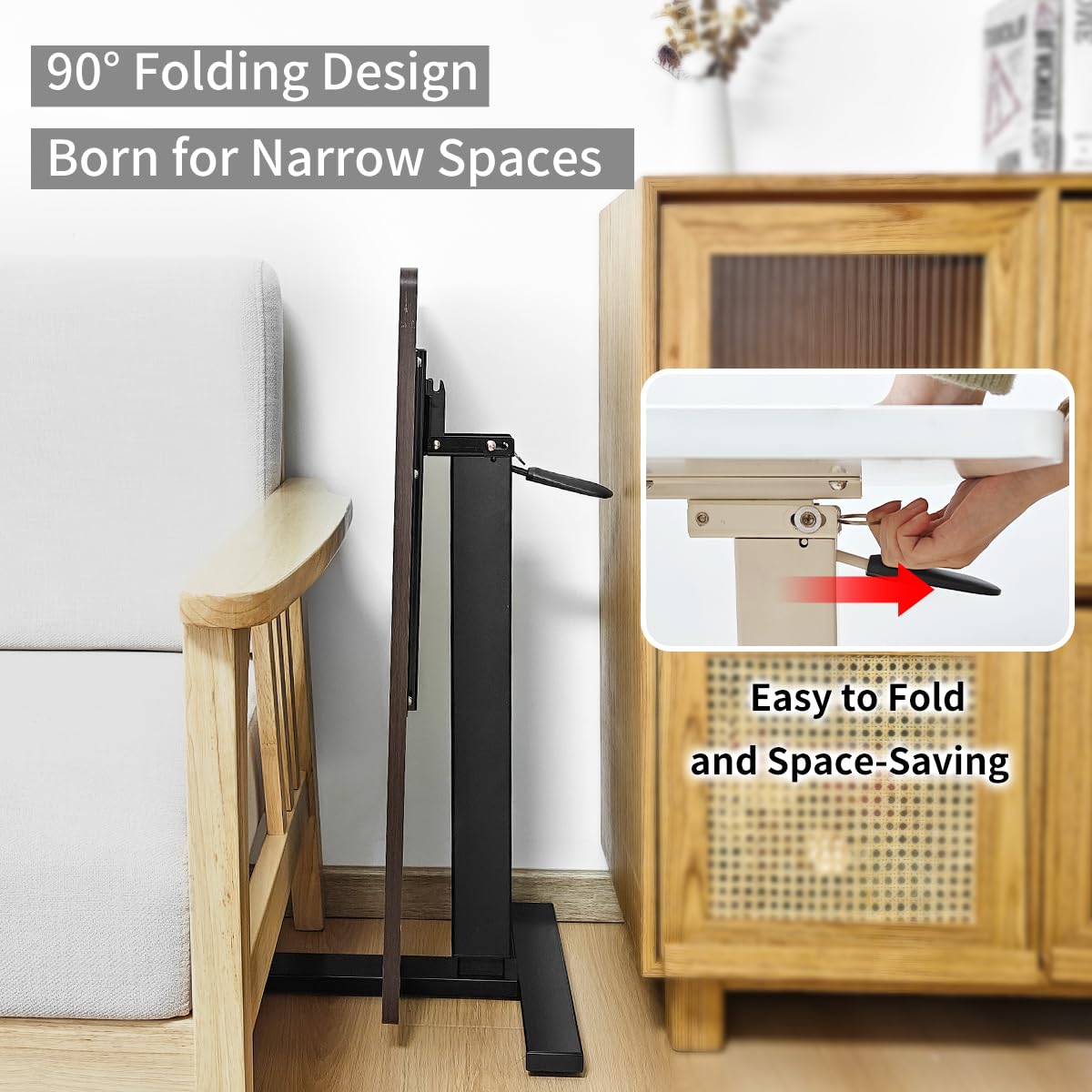 lumizone Foldable Overbed Table with Wheels Adjustable Height Bedside Desk 27.56"-36.61" Rolling Hospital Bed Table with Casters Medical Tray for Home Use Desk Over The Bed