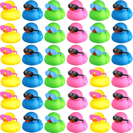 Chivao 36 Pcs Mini Rubber Ducks with 36 Sunglasses Rubber Ducks in Bulk Bathtub Duckies Toys for Kids Christmas Valentine Gifts Birthday Party Favors Cruise(Multi Color,Duck with Sunglasses)