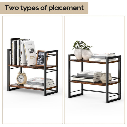 ART-GIFTREE Office Desk Shelf Organizer, Wood Desktop Bookshelf Supplies Storage Rack, Shelf for Top of Desk and Dresser (Brown-2 Tier)