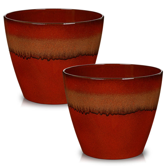 Hollyone Set of 2 Outdoor Planter 8 inch Plant Pot Plastic Pots for Plants Planters for Outdoor Indoor Plants with Drainage Hole Plastic Round Plant Pot Flower Pots Garden Decorations Gradient Red