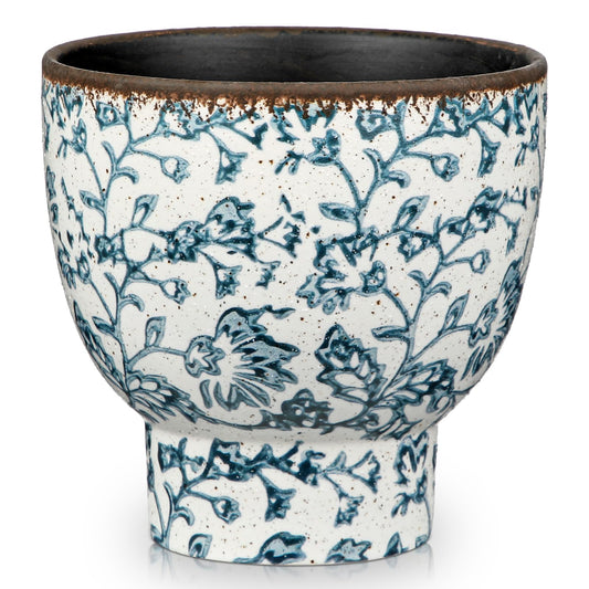 GnFlus 5.5 Inch Vintage Flower Pot, Blue and White Plant Pot Large Ceramic Planters for Indoor Plants Pots with Drainage Retro Planter Pots for Succulents Cactus Herb Snake Plants Outdoor Garden