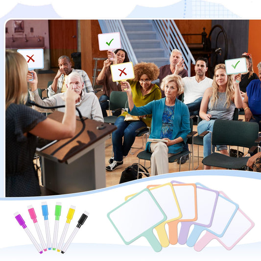 Henoyso 48 Pcs Dry Erase Answer Paddle with Markers Handheld Double Sided Paddles Colorful Flip Answer Dry Erase Paddles White Boards for Students Kids Score Boards Teacher(Rectangle Fresh)