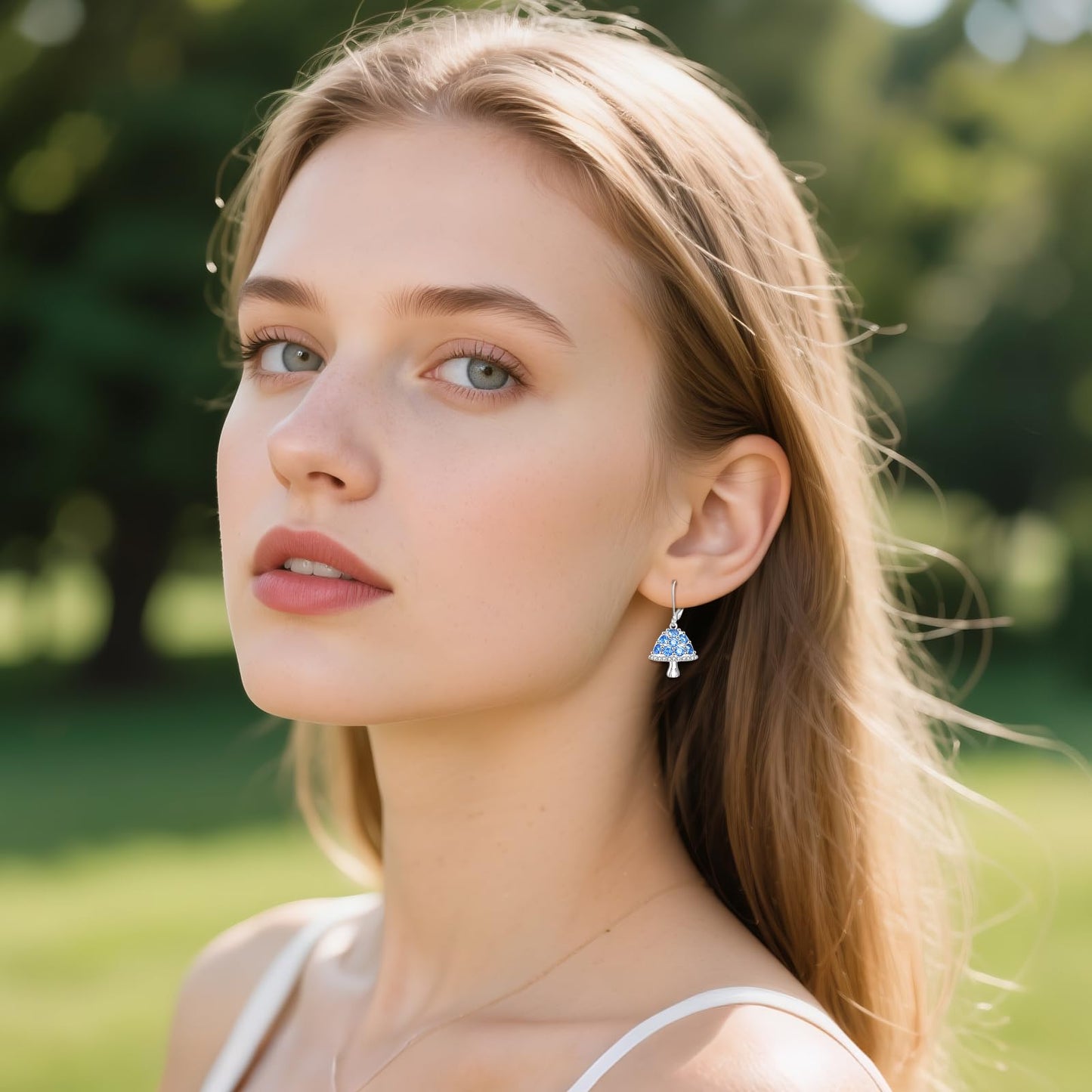 TIGER RIDER Blue Mushroom 925 Sterling Silver Leverback Earrings Mushroom Jewelry Gift for Women Birthday Christmas