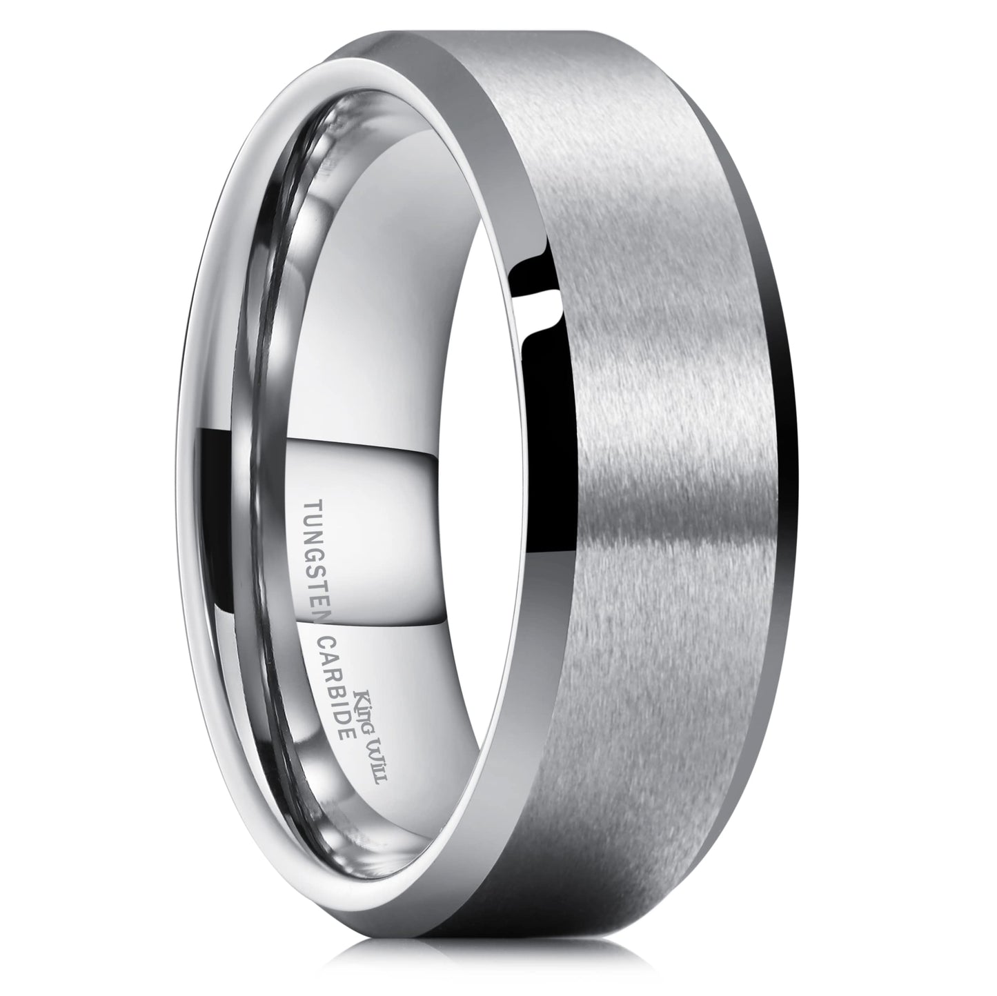 King Will Silver 7mm Men's Wedding Ring - Brushed Matte Finish, Beveled Polished Edge, Comfort Fit Size 10